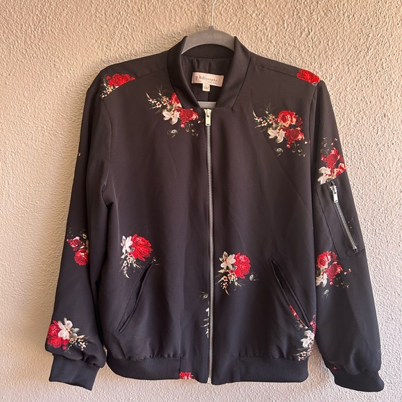 Philosophy Jackets & Blazers - Philosophy Black Bomber Jacket with Red Floral Design